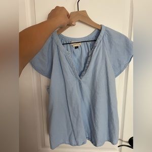 Denim linen flutter sleeve top